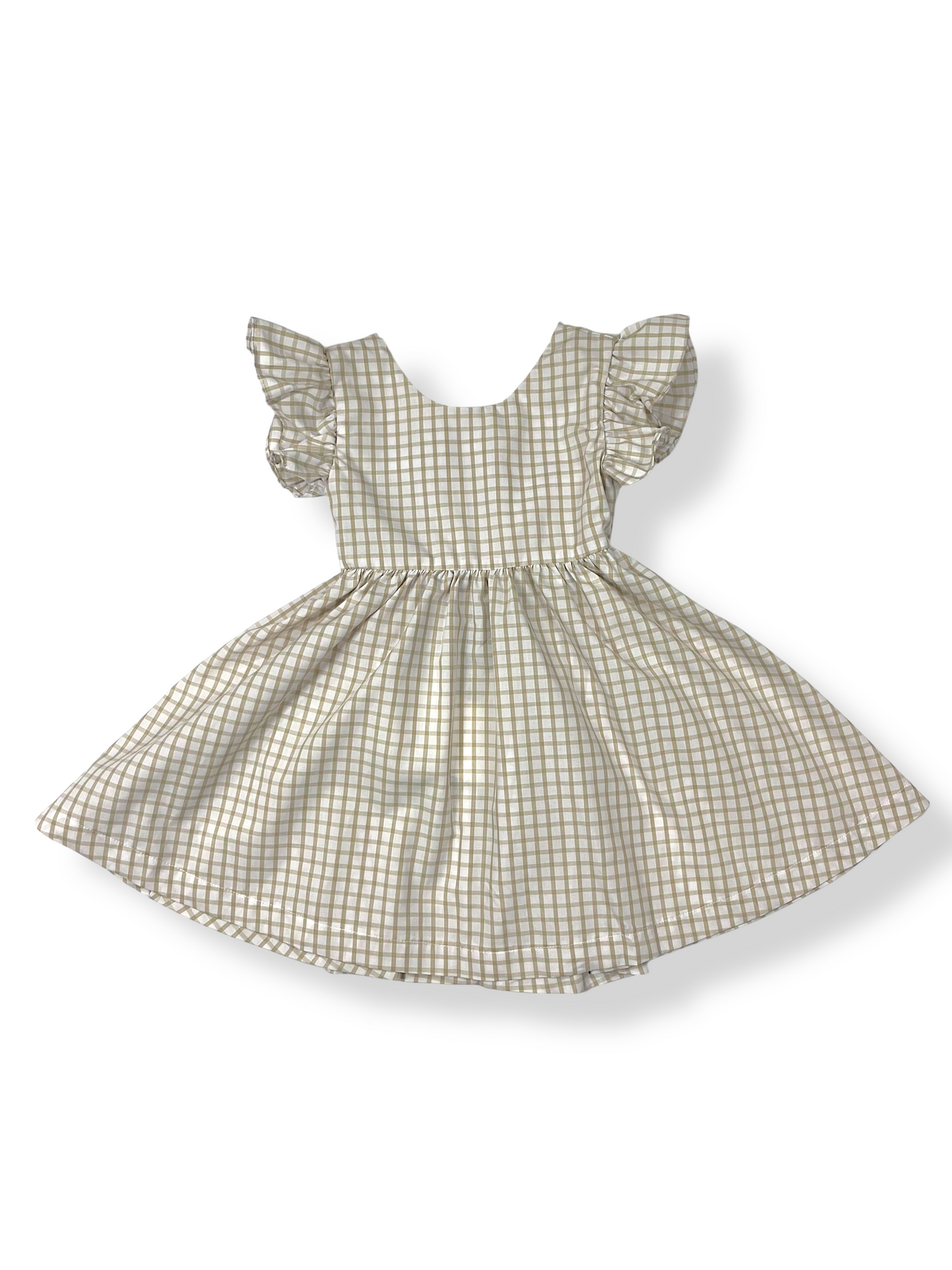 Khaki Gingham Tie Back Dress