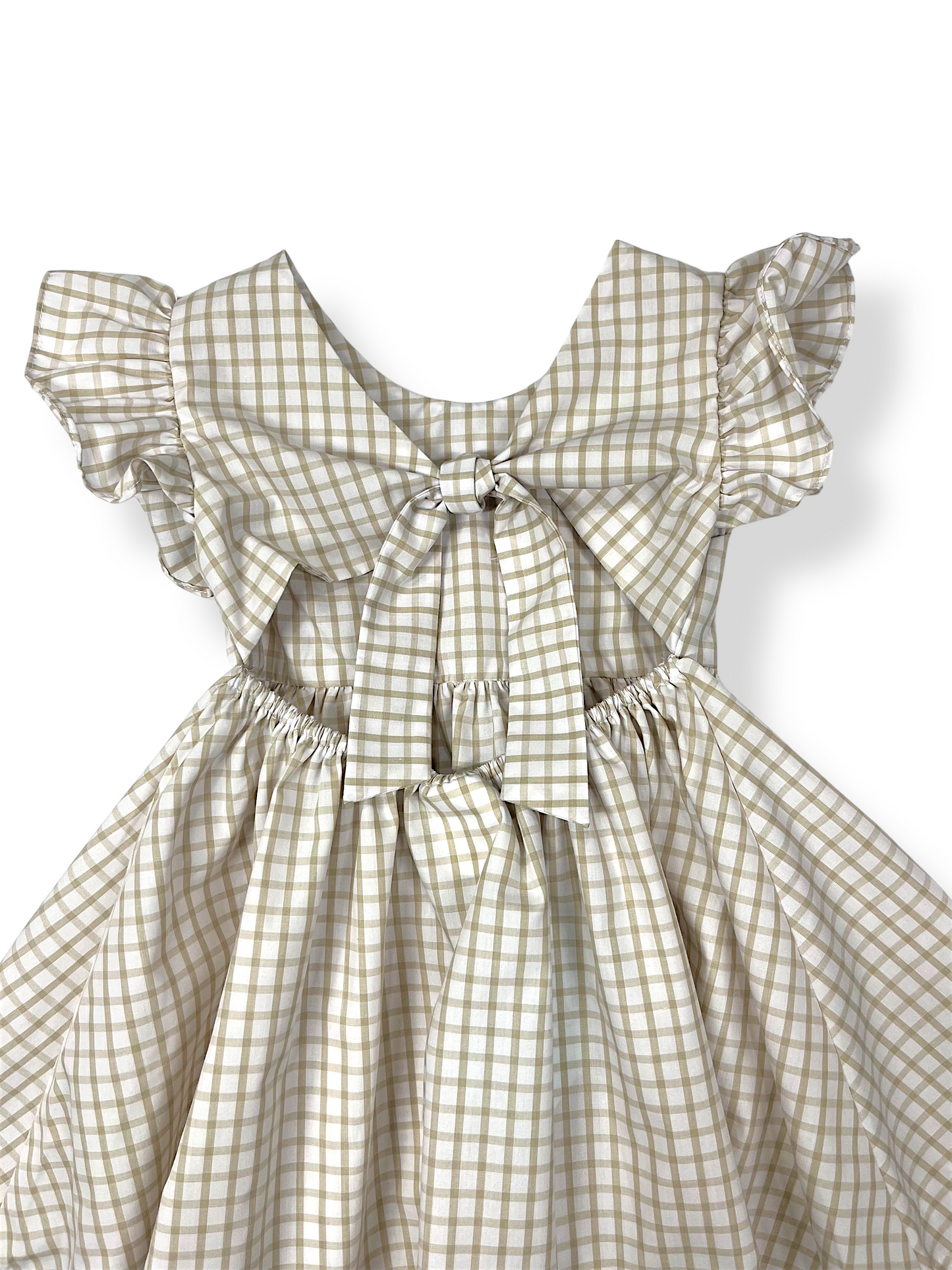 Khaki Gingham Tie Back Dress