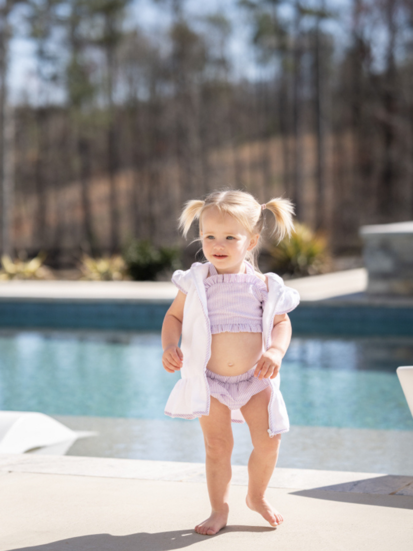 Girl Purple Seersucker Swimsuit
