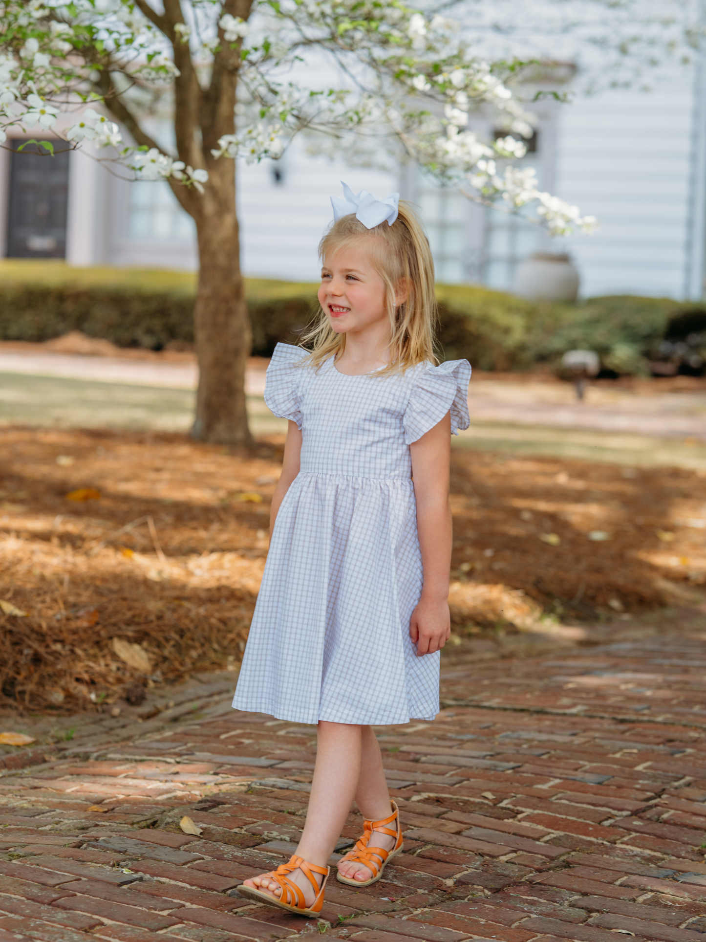 Khaki Gingham Tie Back Dress