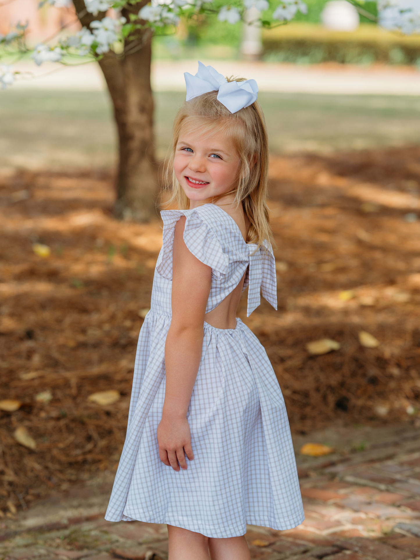 Khaki Gingham Tie Back Dress