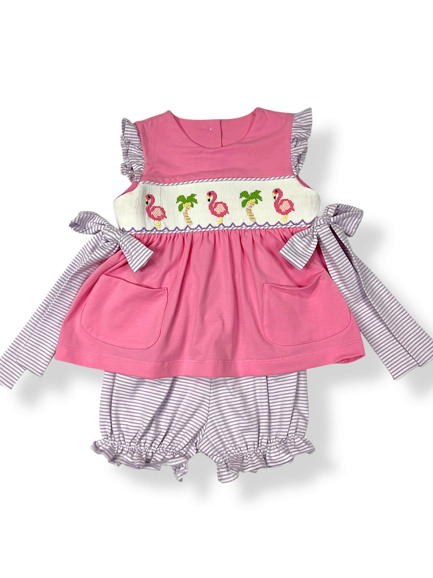 Flamingo Smocked Tie Bloomer Set