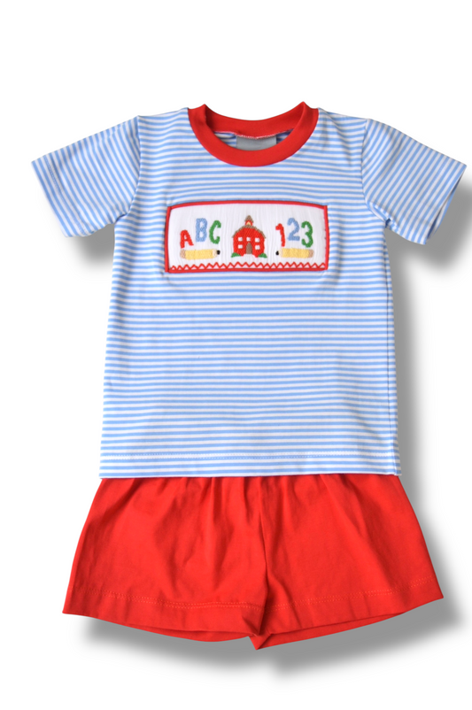 School Days Smocked Boys Short Set
