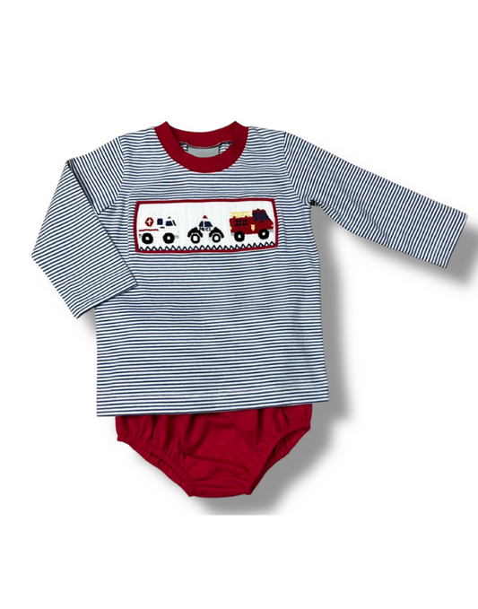 Emergency Vehicle Smocked Diaper Set