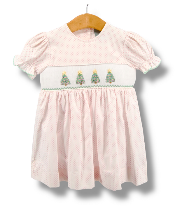 smocked christmas tree dress Smocked Christmas Tree Dress on Red