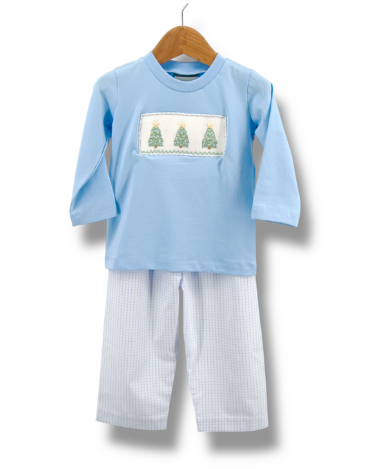 Christmas Tree Smocked Boys Pant Set