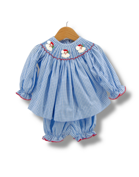Santa Smocked L/S Bloomer Set