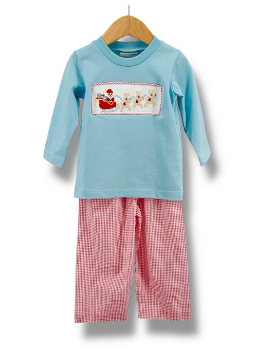 Santa's Coming Smocked Boys Pant Set