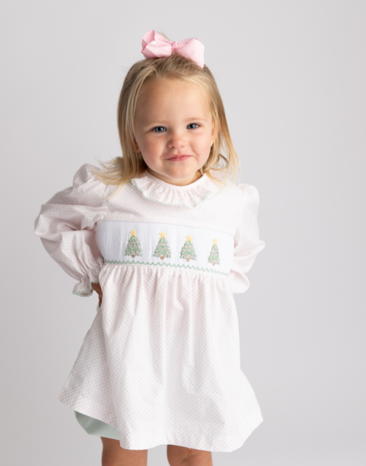 Christmas Tree Smocked Bloomer Set