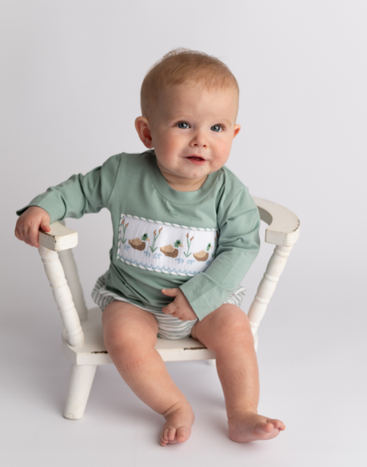 Mallard Smocked Boys Diaper Set