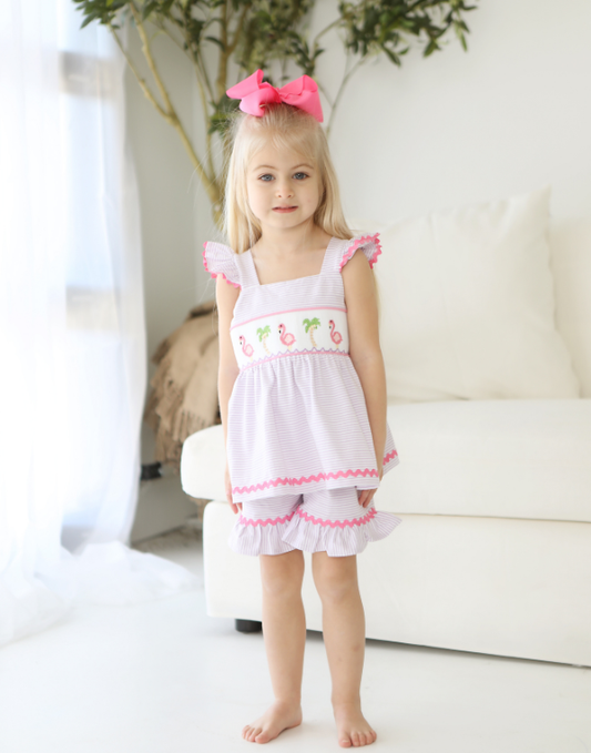 Flamingo Smocked Short Set