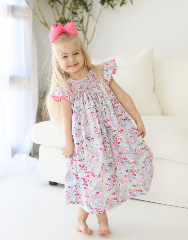 Spring Floral Smocked Geo Bishop