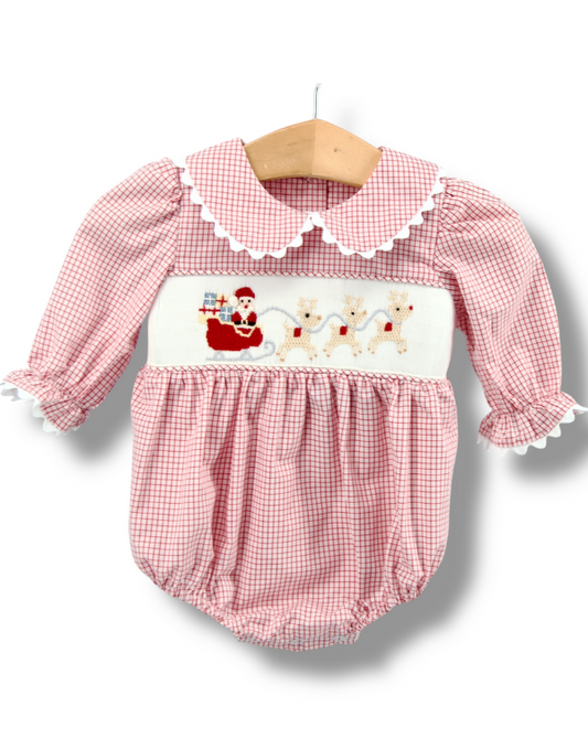 Santa's Coming Smocked Girls Bubble