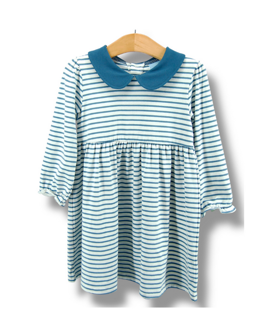 Skylar L/S Dress Blue and White